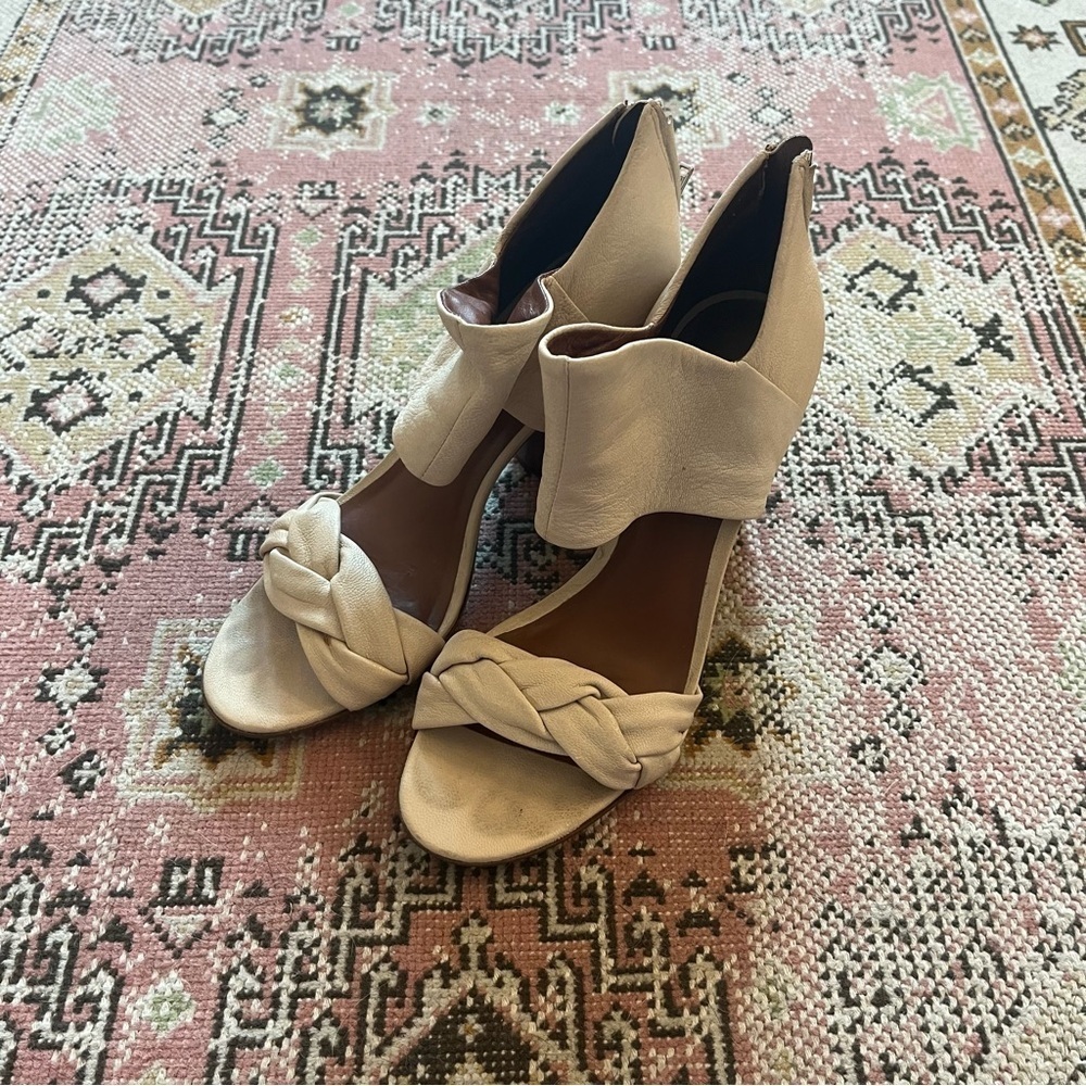 Elizabeth and James Cream Heels with Elegant Peep-Toe Design